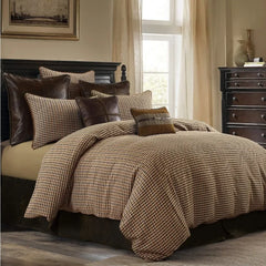 Bed Cover, 3 Piece Comforter Set with Pillow Shams, Brown Tweed Houndstooth, 1 Comforter and 2 Pillowcases, Bed Sheet