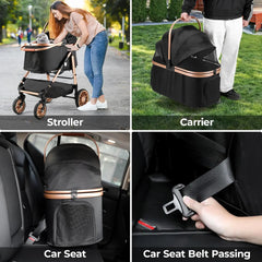 2in1 Dog Buggy Stroller Dog Box Can Be Attached in Car, Transport Foldable Cat Pet Stroller, 360° High Wheels, Max. load 25 kg