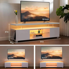 LED TV Stand White TV Stands for Living Room Modern TV Stand with Storage for 65/70/75 inche TVs Entertainment Center for Living