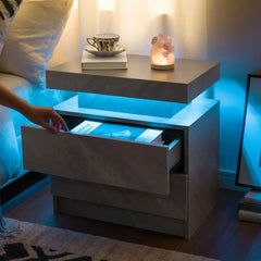 Nightstand LED Bedside Table for Bedroom Modern Night Stand with 2 Wood Drawers End Side Table for Bedroom