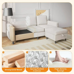 Sectional Sofa Couches for Living Room - 78'' Beige 3 Seat L-Shaped Couch , Modern Linen Convertible Sectionals Sofas
