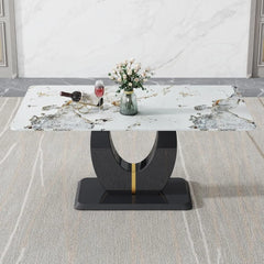 67” Modern Dining Table – Rectangular Faux Marble Kitchen Table for 6