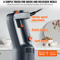 SucceBuy Commercial Immersion Blender 750W 16" Heavy Duty Hand Mixer Multi-Purpose Portable Mixer for Smoothie Puree Baby Food