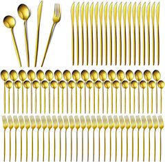 400 Pcs Gold Silverware Set with Knives Spoons and Forks Portable Stainless Steel Flatware Set Reusable Gold Utensils