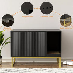 Cat Litter Box Enclosure, Fluted Hidden Litter Box Furniture with Scratch Pad and Metal Legs, Modern Enclosed Cat Cabinet