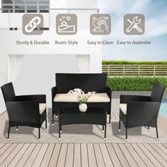 Patio Furniture Set 4 Pieces Outdoor Rattan Chair Wicker Sofa Garden Conversation Bistro Sets for Yard, Pool, or Backyard Use