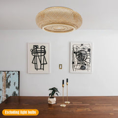 16"Vintage Woven Bamboo Ceiling Lights Rattan Flush Mount Ceiling Light Wicker Basket Light Art Bamboo Light Handmade