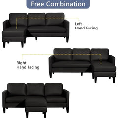 Faux Leather Sectional Sofa Couch with Reversible Chaise, L-Shaped 3-Seater Convertible Couch for Living Room