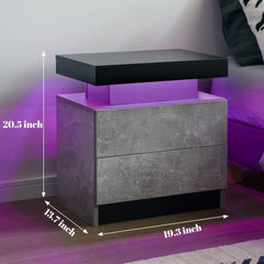Nightstand LED Bedside Table for Bedroom Modern Night Stand with 2 Wood Drawers End Side Table for Bedroom