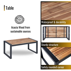 4-Piece Patio Furniture Set Outdoor Balcony Porch Garden Backyard Lawn Furniture Acacia Wood Table Top