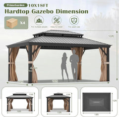 12'x18'Patios Double Roof Canopy Aluminum Frame Outdoor Gazebo Tent Curtains Netting for Patio Backyard Deck and Lawns