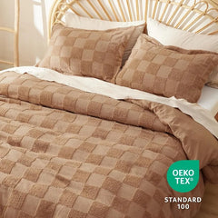 Boho Duvet Cover King Size - Checkered King Duvet Cover Set for All Seasons, 3 Pieces Soft Shabby Chic Embroidery Boho Bedding