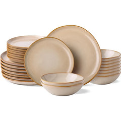Ceramic Dinnerware Sets,Handmade Reactive Glaze Plates and Bowls Set,Highly Chip and Crack Safe Dishes Set,Service for 8 (24pc)