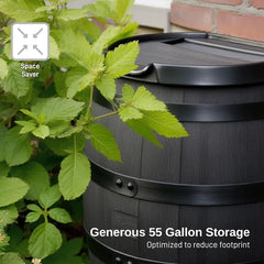 RTS Home Accents Premium 55-Gallon Eco Rain Barrel with Removable Lid, Flat Back Rain Water Collection Barrel,