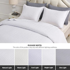 White Quilt Set Queen Size, Lightweight Bedspread Ultrasonic Chevron Pattern Light Coverlet for All Season Comforter Bedding