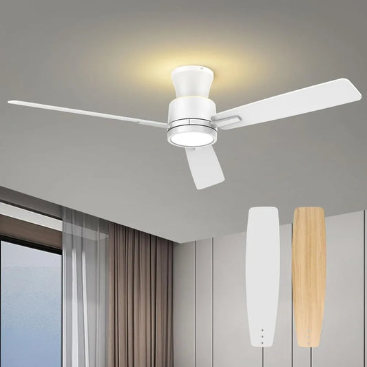 52-Inch Low Profile Ceiling Fans with Lights and Remote, Flush Mount, Night Light Feature, 3 Dual Finish Blades