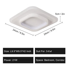 Modern LED Ceiling Light Fixture 21W Square Ceiling Lighting, Warm White 3000K Flush Mount Ceiling Light for Hallway, Corridor,