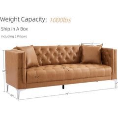 Handmade Button Tufted Leather Couch for Apartment | Office 79''W X 30''D X 30''H Home Furniture Brown Sofa Bed Sofas Living