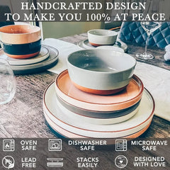 Mora Ceramic Flat Dinner Plates Set of 6, 10.5 in High Edge Dish Set - Microwave, Oven, and Dishwasher Safe, Scratch Resistant