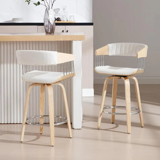 Modern Counter Stools Set of 2 Upholstered Swivel Barstools with Back & Solid Wood Legs 26" Counter Height Stools for Home Bar