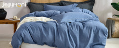 JELLYMONI 100% Washed Cotton 3 Pieces  Duvet Cover - Linen Like Textured Breathable Comforter Cover with Pillow Shams