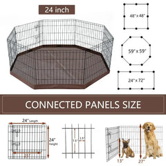 Foldable Metal Dog Exercise Playpen Gate Fence Dog Crate 8 Panels 24 Inch Height Puppy Kennels with Bottom Pad