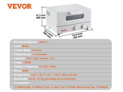 VEVOR 5-IN-1 Steam Oven Toaster 12L Convection Oven 1300W Steam Toaster Oven Countertop Combo with Grill Pizza Pan Gloves White