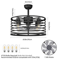 18-inch Caged Ceiling Fan with Light,Low Profile Ceiling Fan with Remote Control and Reversible Blades for Kitchen and Bedroom