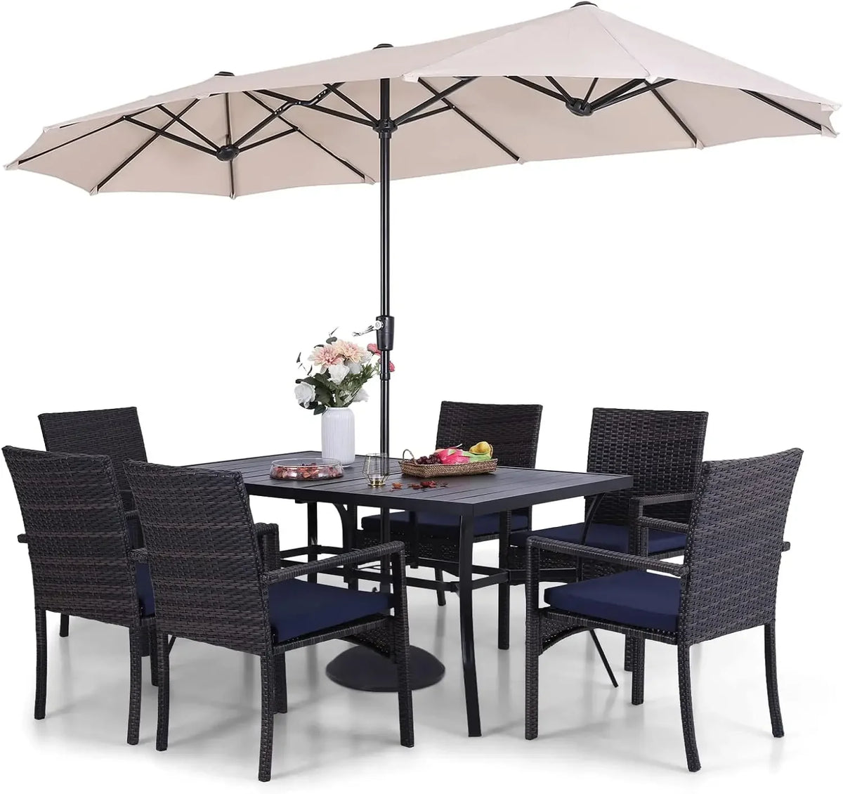 Patio Outdoor Table and Chairs Set with Umbrella Beige, Patio Dining Sets for 6, 7 Pieces Patio Table Set Clearance