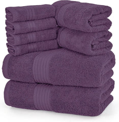 8 Piece Premium Towel Set, 2 Bath, 2 Hand, and 4 Washcloths, 100% Ring Spun Cotton, Highly Absorbent Towels for Bathroom