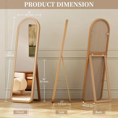63"x18" Arched Full Length Mirror with Solid Wood Frame, Wooden Floor Mirror with Stand, Leaning/Hanging Full Body Mirror