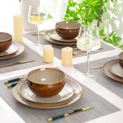Ceramic Dinnerware ,Stoneware Plates and Bowls Sets,Handmade Reactive Glaze Dishes Set,Chip Resistant and Scratch (24PCS)