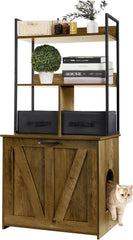 Litter Box Enclosure with 2 Storage Shelves and 2 Drawers, 2-in-1 Hidden Cat Litter Box Enclosure Furniture with Shelf