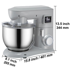 SucceBuy 5 IN 1 Stand Mixer Tilt-Head Multifunctional Electric w/ 6 Speeds LCD Screen Timing 7.4 Qt Stainless Bowl Dough Hook