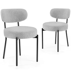 Set of 2 JHK Ergonomic Round Dining Chairs – Plush Fabric Upholstered Chairs with Curved Backrest & Metal Legs