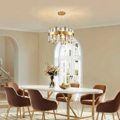 Modern Round Crystal Chandelier Ceiling Light Fixture 12 Lights Gold Pendant Light for Living Dining Room Kitchen Island Dia 1