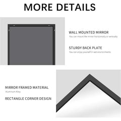 Bathroom Mirror for Wall, 55x36 Inch Rectangle Mirrors with Metal Frame, Modern Vanity Wall Mirror Decor for Entryway Hangs,