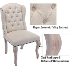Dining Chairs Farmhouse Solid Wood Accent Chairs Side Host Kitchen Chair with Tufted Back for Dining Room Set of 2