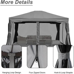 12x14 ft. Outdoor Aluminum Gazebo with Privacy Curtains and Netting, Grey Canopy Shelter for Patio, Garden, Gazebos