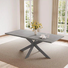 Modern 6-8 Person Expandable Dining Table – Space-Saving Rectangular Kitchen Table with Metal Frame & Wood