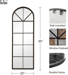 Arched Window Finished Full Length Mirror, Wall Mirror Metal Frame Home Decor Mirror Windowpane Mirror, Wall Mounted or Leaning