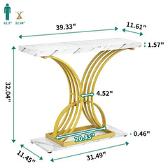 Modern Gold Console Table 39" Entryway Table with White Faux Marble Living Room Indoor