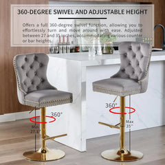 Velvet Swivel Bar Stools Set of 4 with Upholstered Back, Adjustable Counter Height Barstools, Bar Chairs for Home Bar Kitchen