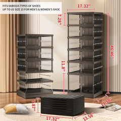 6 Tier Foldable Shoe Rack For Closet Entryway 6-12 Pairs Stackable Clear Shoe Storage Boxes With Lids Shoes Shelf With Door