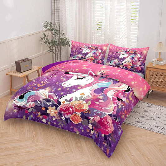 Kids Bedding Set For Girls Unicorn Comforter Set Full Girls Bedding Sets All Season With 2 Pillowcase……