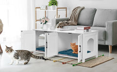 Cat Litter Box Enclosure For 2 cats, Litter Box Furniture Hidden with Double Room,Wooden Cat Washroom Furniture,Cat House