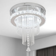 Crystal Chandelier Chrome Ceiling Lamps Led Flush Mount Stainless Steel Fixture Aisle Light Lustre Dining Room Living Room Decor