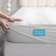 Waterproof Mattress Protector, Quilted Twin Fitted Mattress Cover with 15" Deep Pocket- Machine Washable