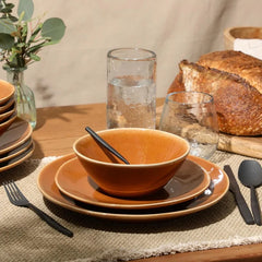 Oprah's Favorite Things - Santorini Mist Double Bowl Terracotta Reactive Glaze Plates and Bowls Dinnerware Set - Amber