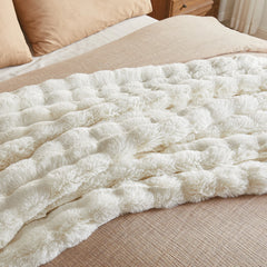 JELLYMONI Faux Fur Throw Blanket, Throw Blanket for Couch, Fuzzy Cozy Plush Bubble Bed Throw Blanket, Thick and Warm Blanket